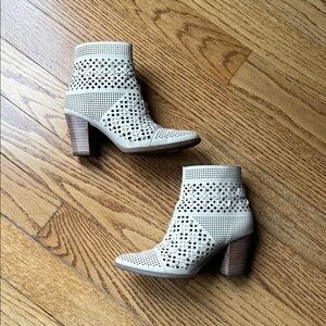 Franco Sarto Damsel Leather Perforated Cutout Ankle Booties - Cream